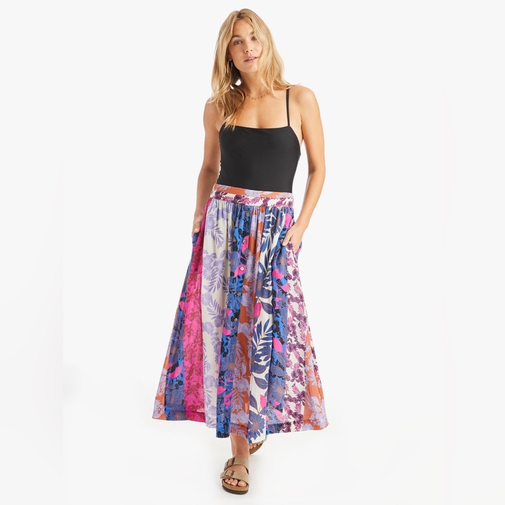 XiRENA Multicolor Floral A-Line Maxi Skirt - Pink, Blue, Purple, Orange